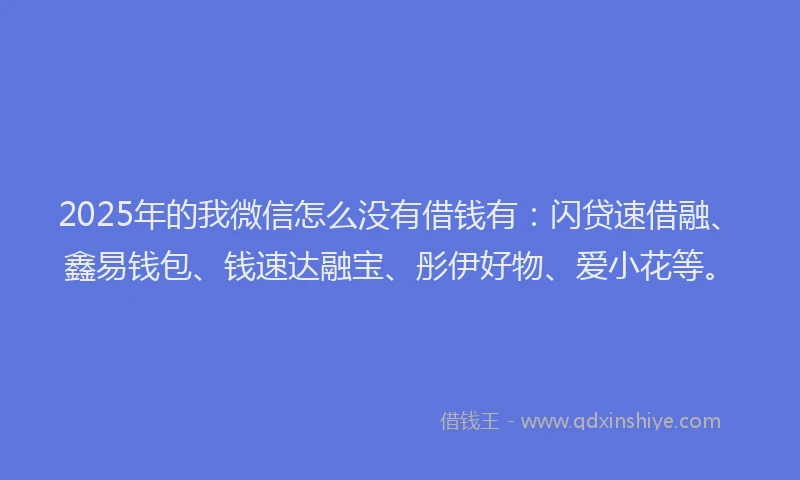 2025年的我微信怎么没有借钱有：闪贷速借融、鑫易钱包、钱速达融宝、彤伊好物、爱小花等。