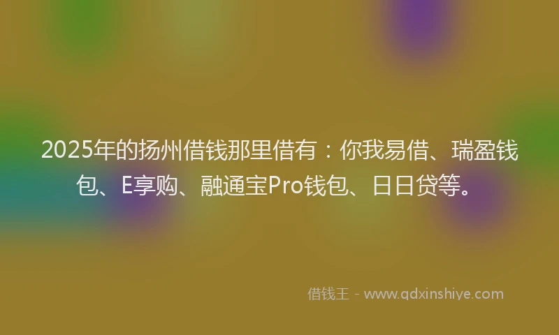 2025年的扬州借钱那里借有：你我易借、瑞盈钱包、E享购、融通宝Pro钱包、日日贷等。