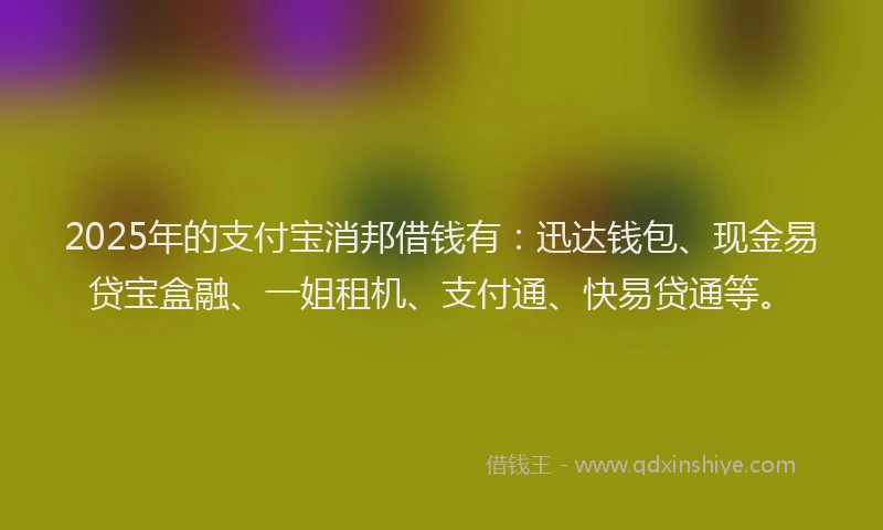 2025年的支付宝消邦借钱有：迅达钱包、现金易贷宝盒融、一姐租机、支付通、快易贷通等。