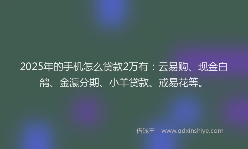 2025年的手机怎么贷款2万有：云易购、现金白鸽、金瀛分期、小羊贷款、戒易花等。
