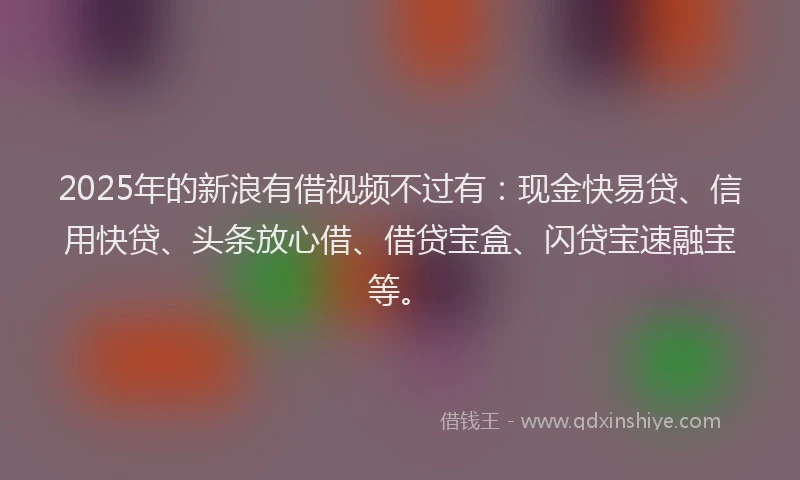 2025年的新浪有借视频不过有：现金快易贷、信用快贷、头条放心借、借贷宝盒、闪贷宝速融宝等。
