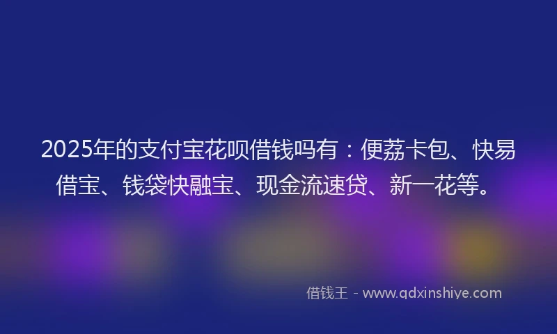 2025年的支付宝花呗借钱吗有：便荔卡包、快易借宝、钱袋快融宝、现金流速贷、新一花等。