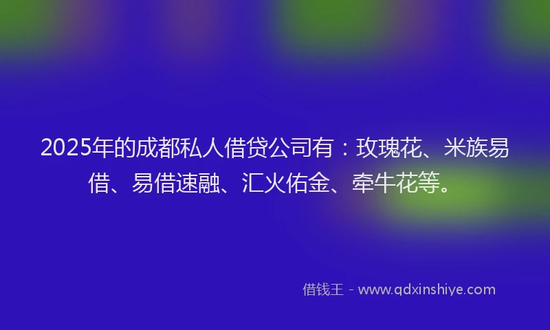 2025年的成都私人借贷公司有：玫瑰花、米族易借、易借速融、汇火佑金、牵牛花等。