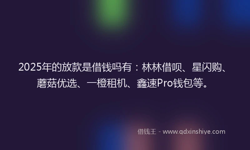 2025年的放款是借钱吗有：林林借呗、星闪购、蘑菇优选、一橙租机、鑫速Pro钱包等。