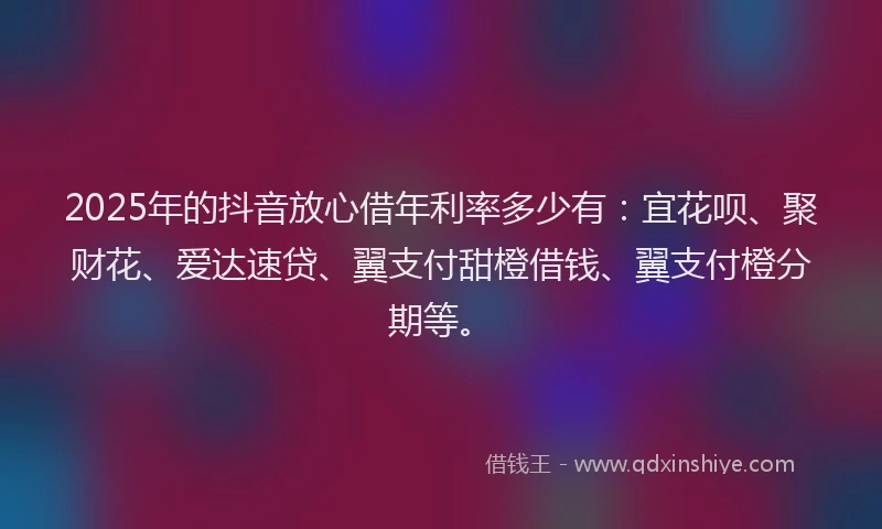 2025年的抖音放心借年利率多少有：宜花呗、聚财花、爱达速贷、翼支付甜橙借钱、翼支付橙分期等。