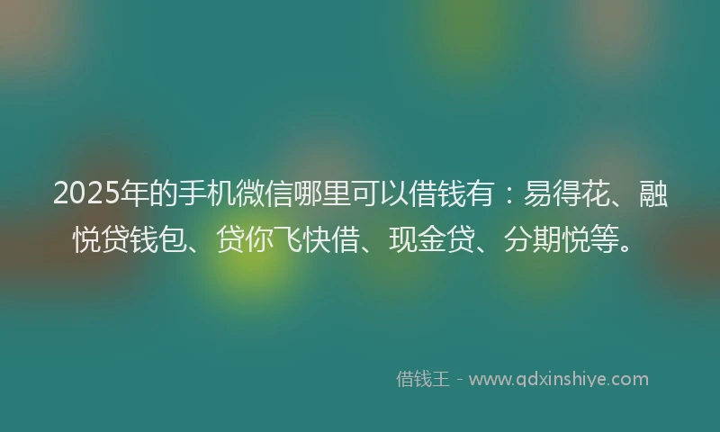 2025年的手机微信哪里可以借钱有：易得花、融悦贷钱包、贷你飞快借、现金贷、分期悦等。
