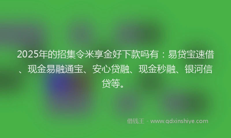 2025年的招集令米享金好下款吗有：易贷宝速借、现金易融通宝、安心贷融、现金秒融、银河信贷等。
