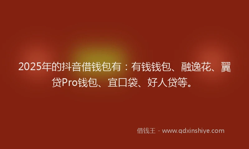 2025年的抖音借钱包有：有钱钱包、融逸花、翼贷Pro钱包、宜口袋、好人贷等。