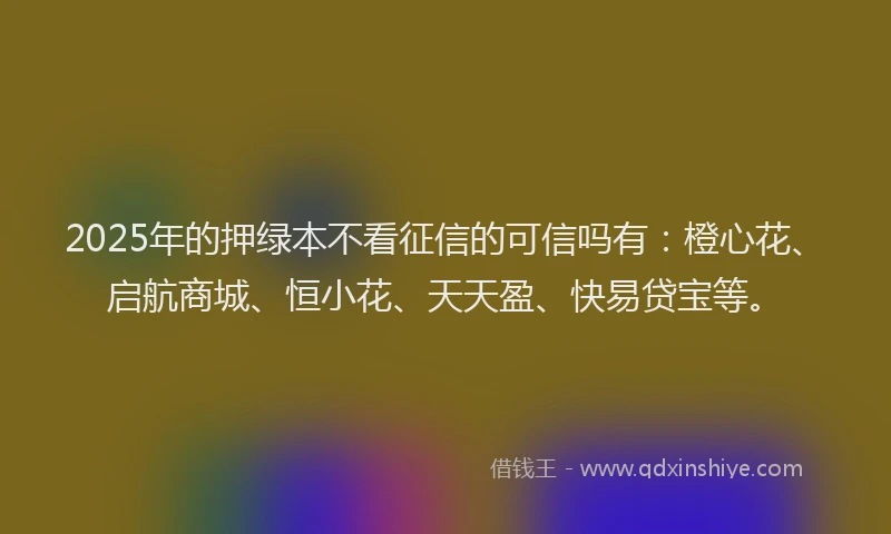 2025年的押绿本不看征信的可信吗有：橙心花、启航商城、恒小花、天天盈、快易贷宝等。
