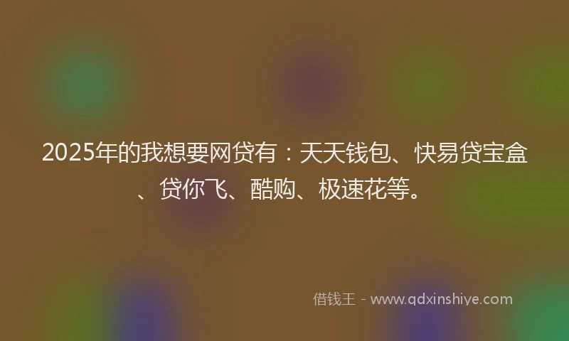 2025年的我想要网贷有：天天钱包、快易贷宝盒、贷你飞、酷购、极速花等。