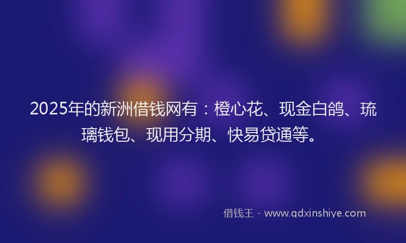 2025年的新洲借钱网有：橙心花、现金白鸽、琉璃钱包、现用分期、快易贷通等。