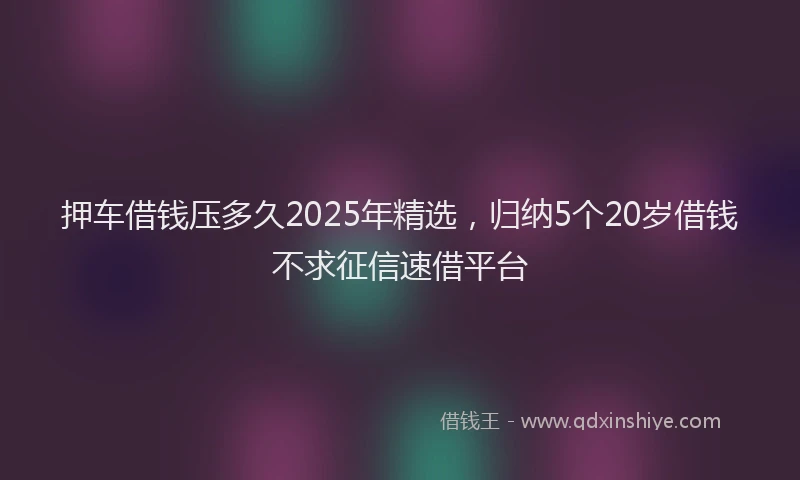 押车借钱压多久2025年精选，归纳5个20岁借钱不求征信速借平台