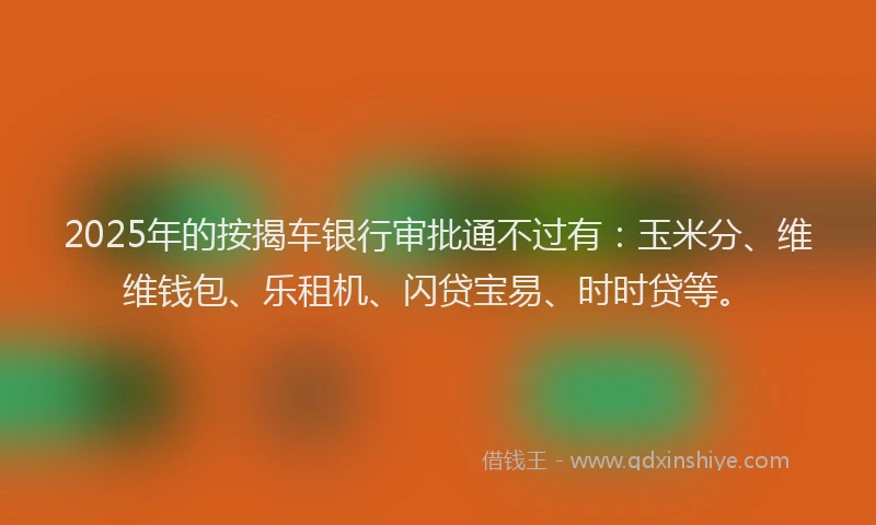2025年的按揭车银行审批通不过有：玉米分、维维钱包、乐租机、闪贷宝易、时时贷等。
