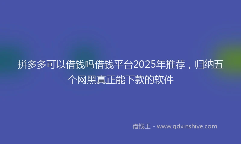拼多多可以借钱吗借钱平台2025年推荐，归纳五个网黑真正能下款的软件