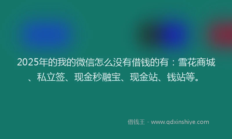 2025年的我的微信怎么没有借钱的有：雪花商城、私立签、现金秒融宝、现金站、钱站等。