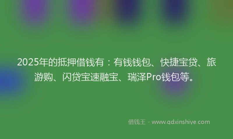 2025年的抵押借钱有：有钱钱包、快捷宝贷、旅游购、闪贷宝速融宝、瑞泽Pro钱包等。