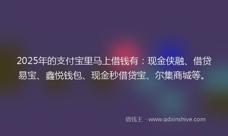 2025年的支付宝里马上借钱有：现金侠融、借贷易宝、鑫悦钱包、现金秒借贷宝、尔集商城等。