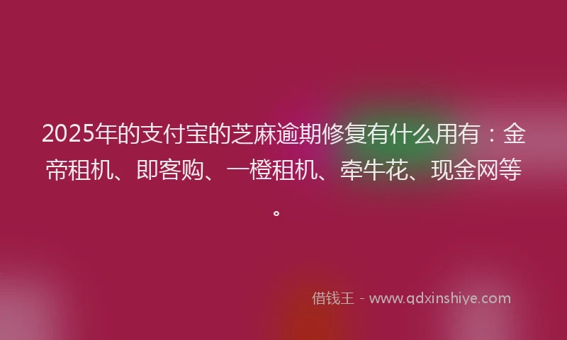 2025年的支付宝的芝麻逾期修复有什么用有：金帝租机、即客购、一橙租机、牵牛花、现金网等。