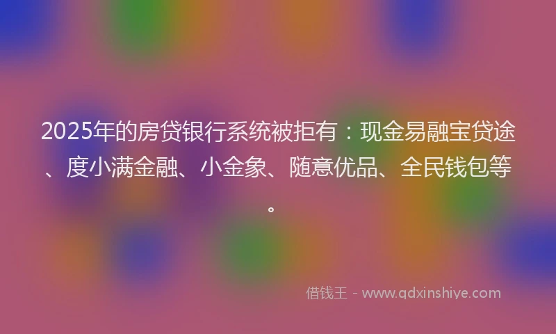 2025年的房贷银行系统被拒有：现金易融宝贷途、度小满金融、小金象、随意优品、全民钱包等。