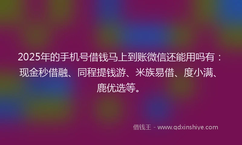 2025年的手机号借钱马上到账微信还能用吗有：现金秒借融、同程提钱游、米族易借、度小满、鹿优选等。