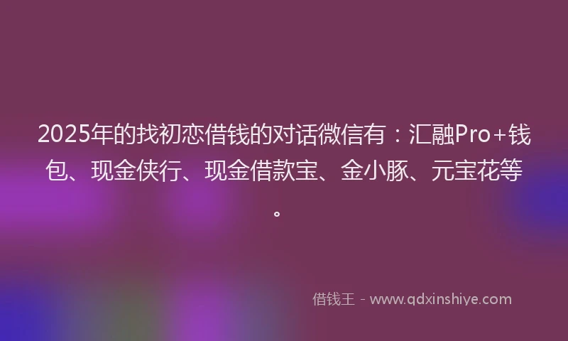 2025年的找初恋借钱的对话微信有：汇融Pro+钱包、现金侠行、现金借款宝、金小豚、元宝花等。