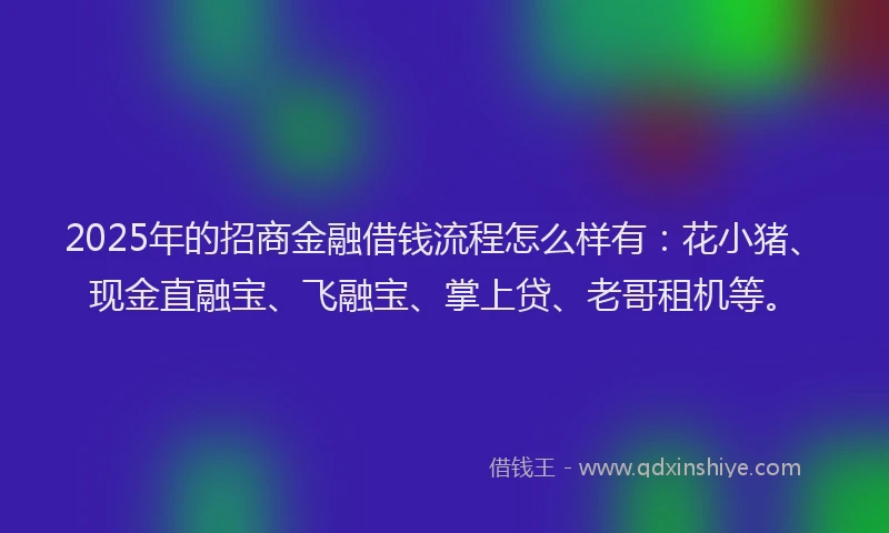 2025年的招商金融借钱流程怎么样有：花小猪、现金直融宝、飞融宝、掌上贷、老哥租机等。