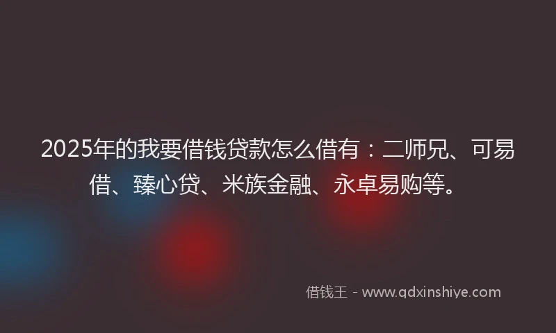 2025年的我要借钱贷款怎么借有：二师兄、可易借、臻心贷、米族金融、永卓易购等。