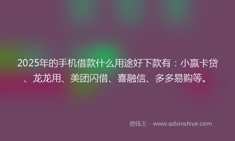 2025年的手机借款什么用途好下款有：小赢卡贷、龙龙用、美团闪借、喜融信、多多易购等。