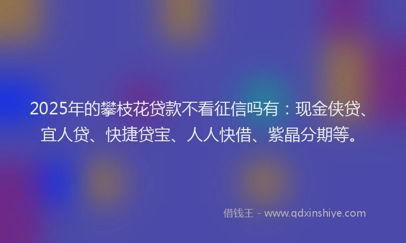 2025年的攀枝花贷款不看征信吗有：现金侠贷、宜人贷、快捷贷宝、人人快借、紫晶分期等。