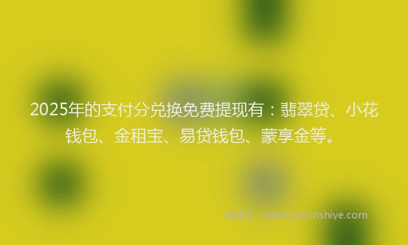 2025年的支付分兑换免费提现有：翡翠贷、小花钱包、金租宝、易贷钱包、蒙享金等。