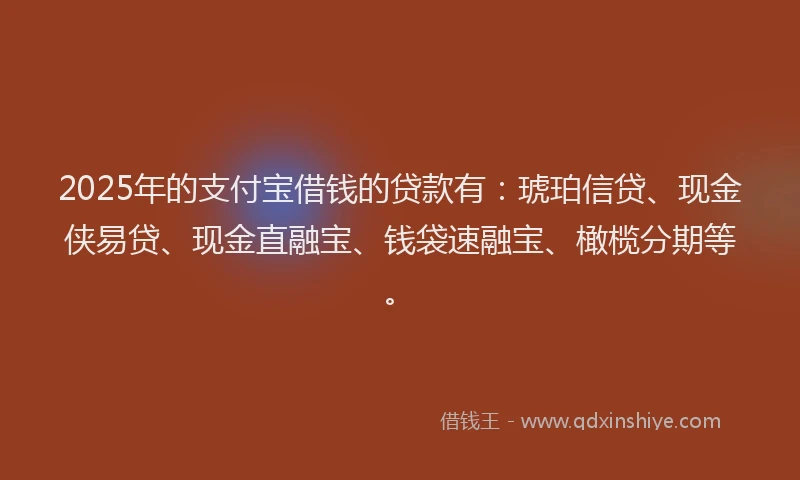 2025年的支付宝借钱的贷款有：琥珀信贷、现金侠易贷、现金直融宝、钱袋速融宝、橄榄分期等。