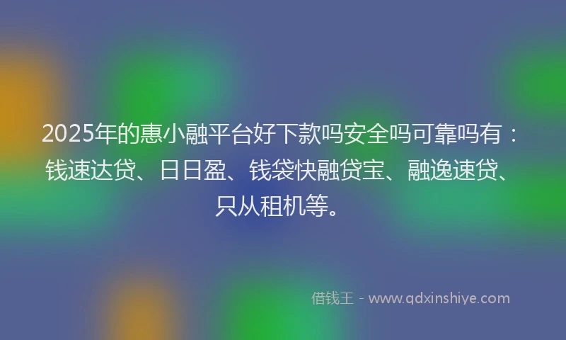 2025年的惠小融平台好下款吗安全吗可靠吗有：钱速达贷、日日盈、钱袋快融贷宝、融逸速贷、只从租机等。