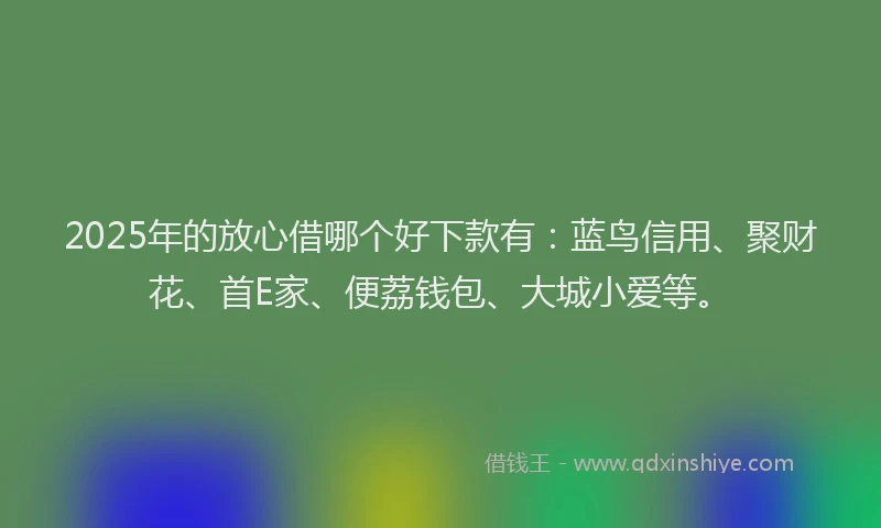 2025年的放心借哪个好下款有：蓝鸟信用、聚财花、首E家、便荔钱包、大城小爱等。