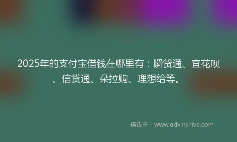 2025年的支付宝借钱在哪里有：瞬贷通、宜花呗、信贷通、朵拉购、理想给等。