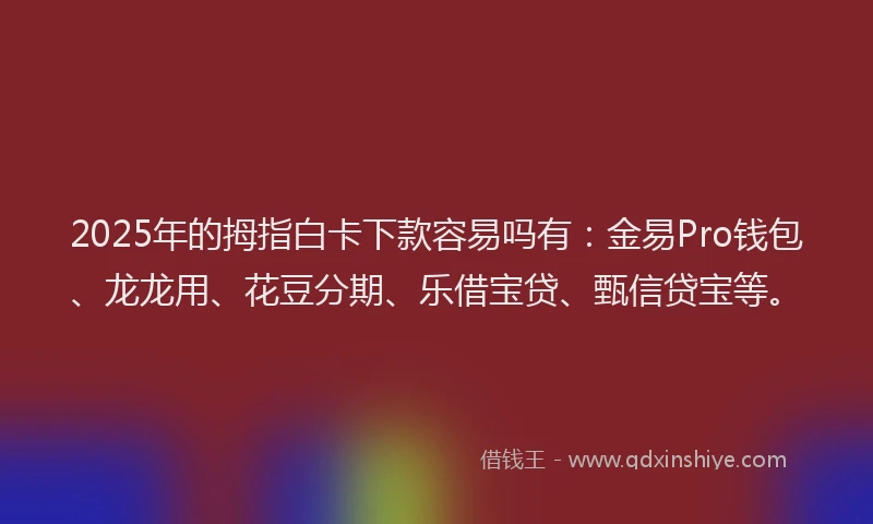 2025年的拇指白卡下款容易吗有：金易Pro钱包、龙龙用、花豆分期、乐借宝贷、甄信贷宝等。