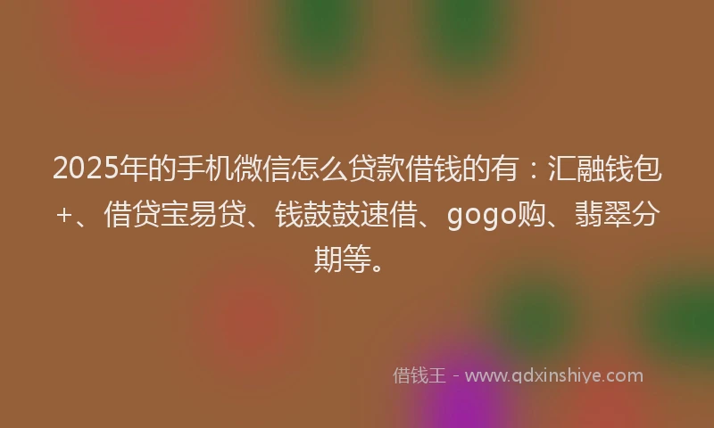2025年的手机微信怎么贷款借钱的有：汇融钱包+、借贷宝易贷、钱鼓鼓速借、gogo购、翡翠分期等。