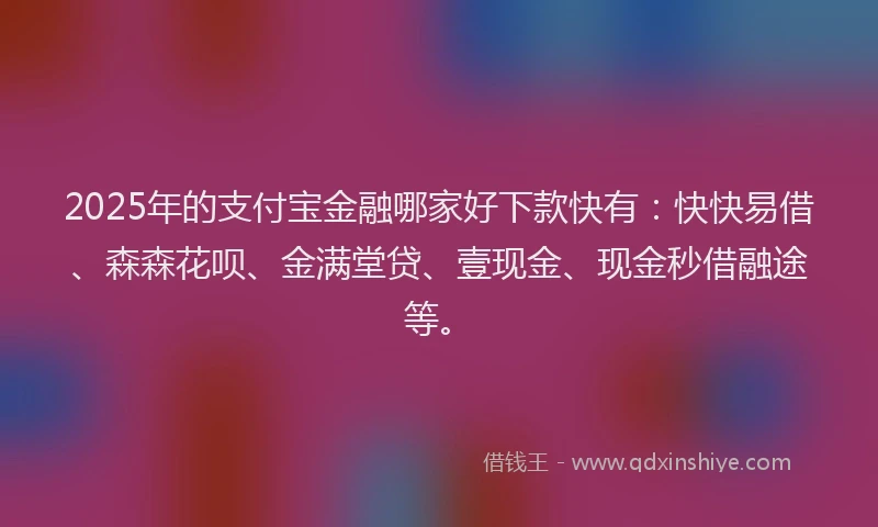 2025年的支付宝金融哪家好下款快有：快快易借、森森花呗、金满堂贷、壹现金、现金秒借融途等。