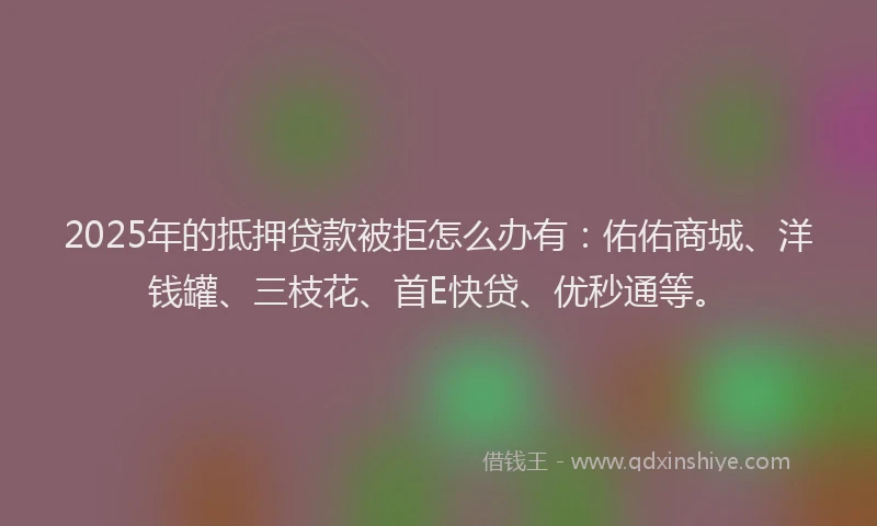 2025年的抵押贷款被拒怎么办有：佑佑商城、洋钱罐、三枝花、首E快贷、优秒通等。