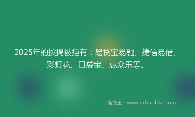 2025年的按揭被拒有：易贷宝易融、捷信易借、彩虹花、口袋宝、惠众乐等。