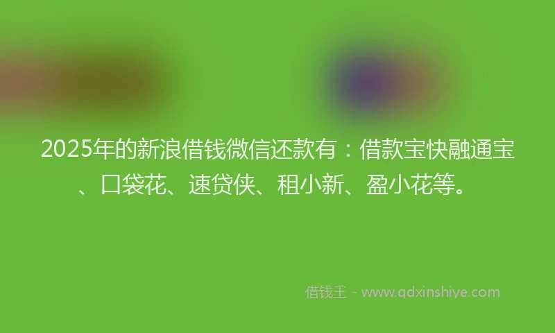 2025年的新浪借钱微信还款有：借款宝快融通宝、口袋花、速贷侠、租小新、盈小花等。
