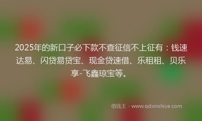 2025年的新口子必下款不查征信不上征有：钱速达易、闪贷易贷宝、现金贷速借、乐租租、贝乐享-飞鑫琼宝等。