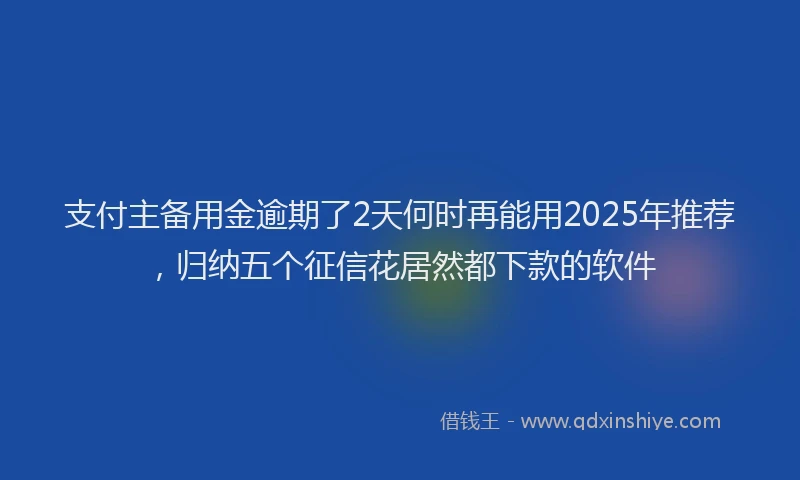 支付主备用金逾期了2天何时再能用2025年推荐，归纳五个征信花居然都下款的软件