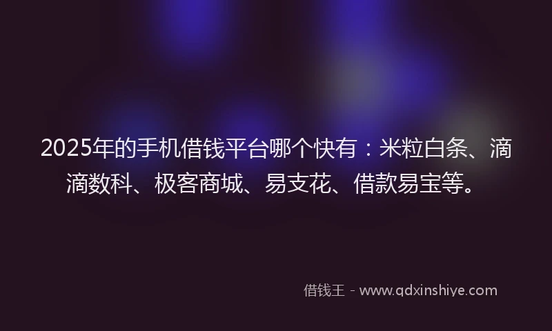 2025年的手机借钱平台哪个快有：米粒白条、滴滴数科、极客商城、易支花、借款易宝等。