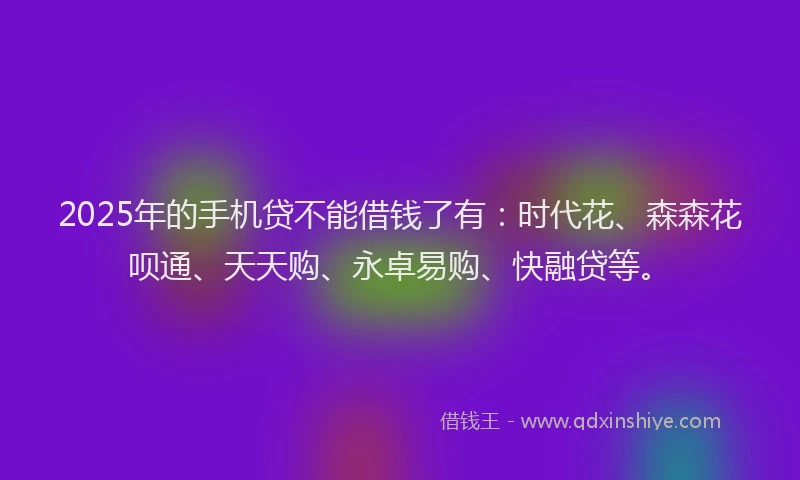2025年的手机贷不能借钱了有：时代花、森森花呗通、天天购、永卓易购、快融贷等。
