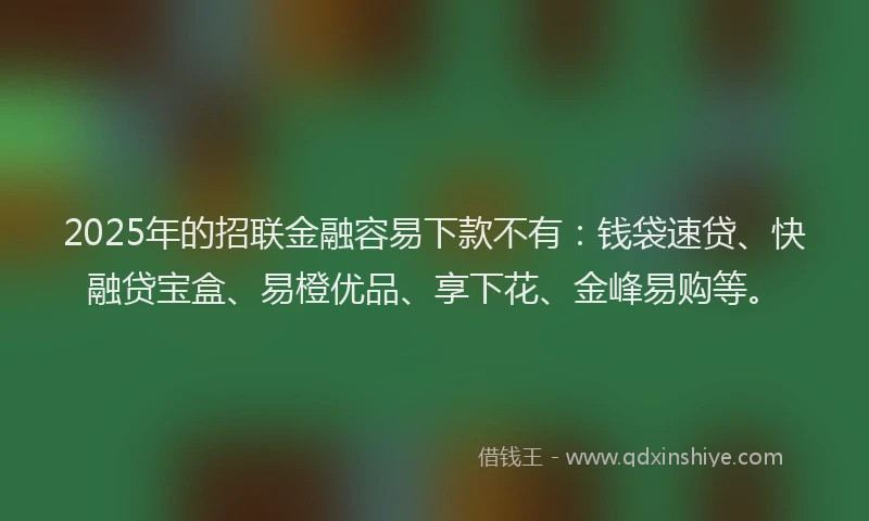 2025年的招联金融容易下款不有：钱袋速贷、快融贷宝盒、易橙优品、享下花、金峰易购等。