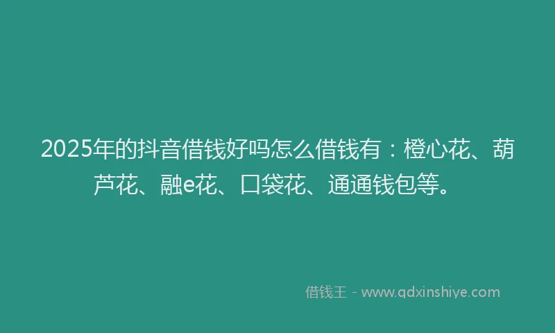2025年的抖音借钱好吗怎么借钱有：橙心花、葫芦花、融e花、口袋花、通通钱包等。
