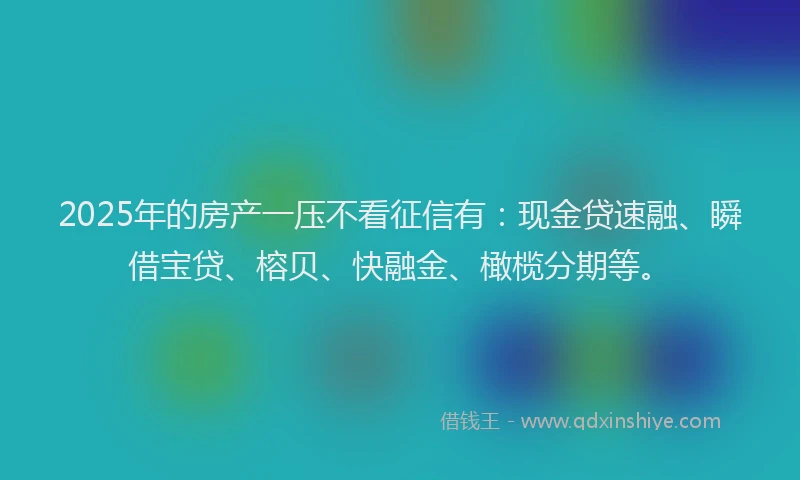 2025年的房产一压不看征信有：现金贷速融、瞬借宝贷、榕贝、快融金、橄榄分期等。