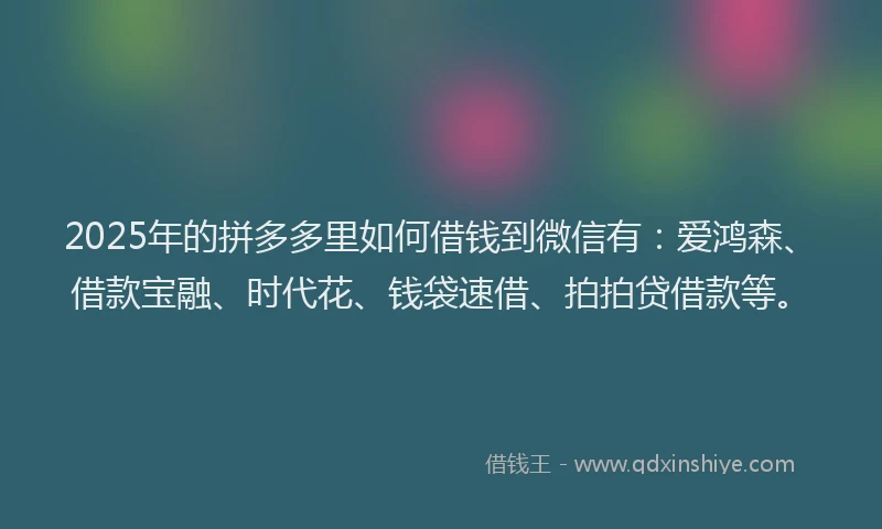 2025年的拼多多里如何借钱到微信有：爱鸿森、借款宝融、时代花、钱袋速借、拍拍贷借款等。