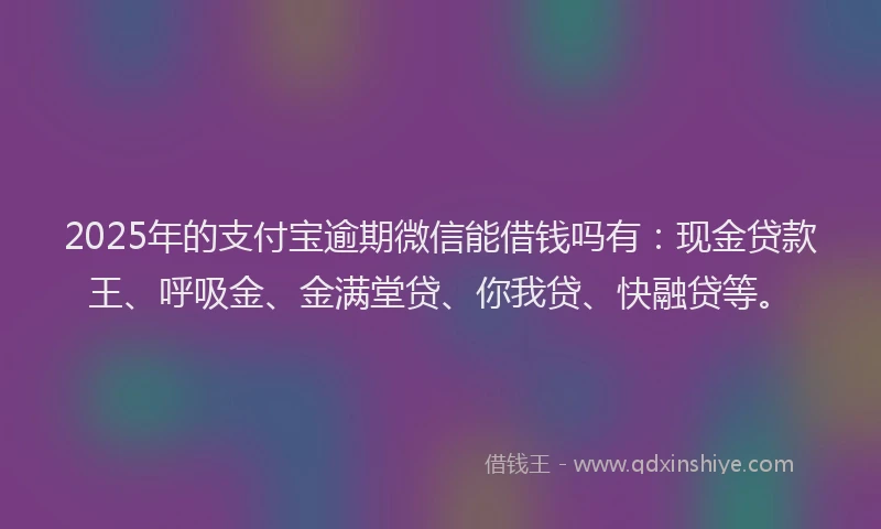 2025年的支付宝逾期微信能借钱吗有：现金贷款王、呼吸金、金满堂贷、你我贷、快融贷等。