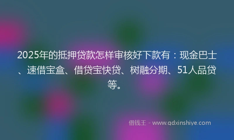 2025年的抵押贷款怎样审核好下款有：现金巴士、速借宝盒、借贷宝快贷、树融分期、51人品贷等。